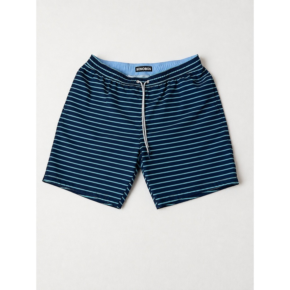 Bonobos Men's XL Swim Trunks 9 Inch Inseam Navy Blue Striped Board Shorts